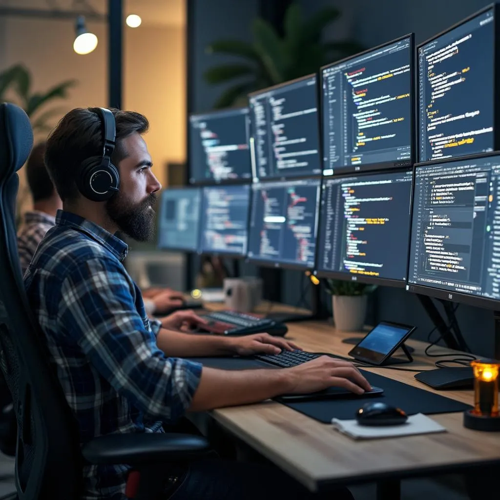 Equipo desarrollando sitios web con tecnología avanzada